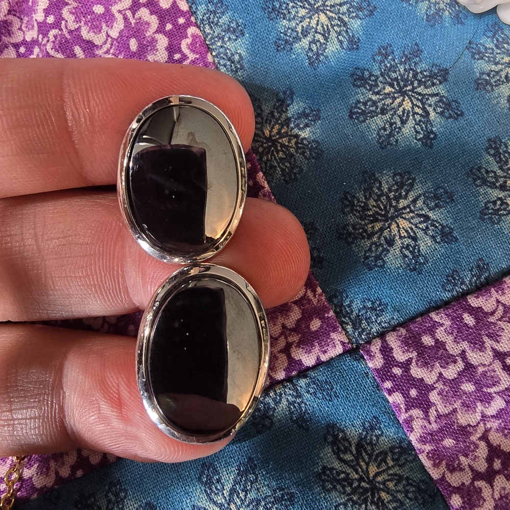 Elegant Black and Silver Oval Earrings